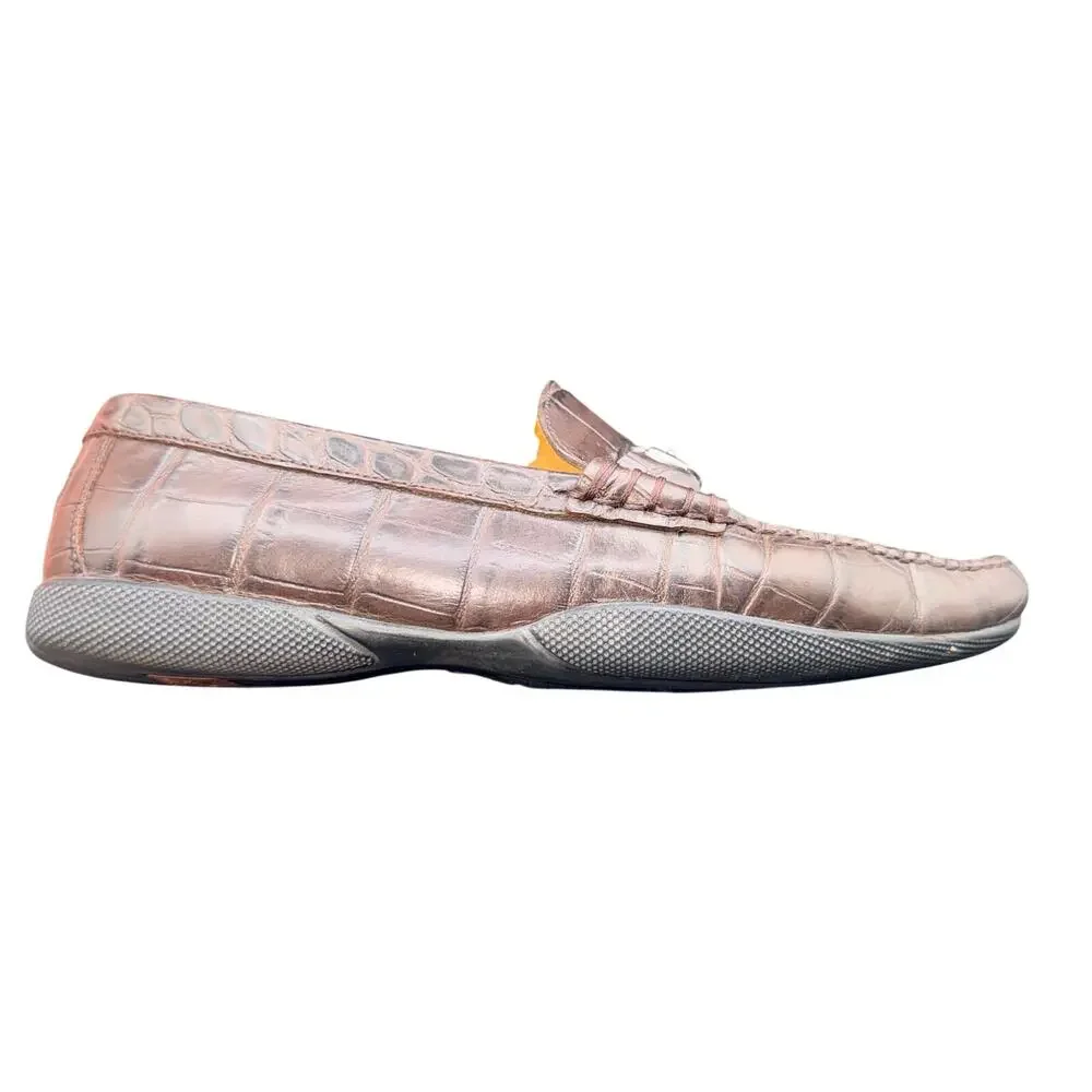 Peter Millar Brown Croc Embossed Bit Loafers Men’s 8.5M Made In Brazil
